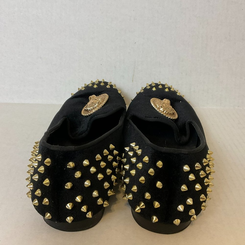 Harpelunde Velvet Loafers Men's 9 Black Gold Spikes Décor - Picture 6 of 10